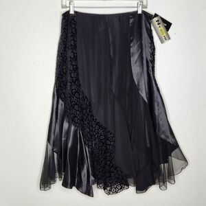 Nygard NWT Petite 12P Skirt Asymmetrical Fairy Whimsigoth Boho Animal Print Blk